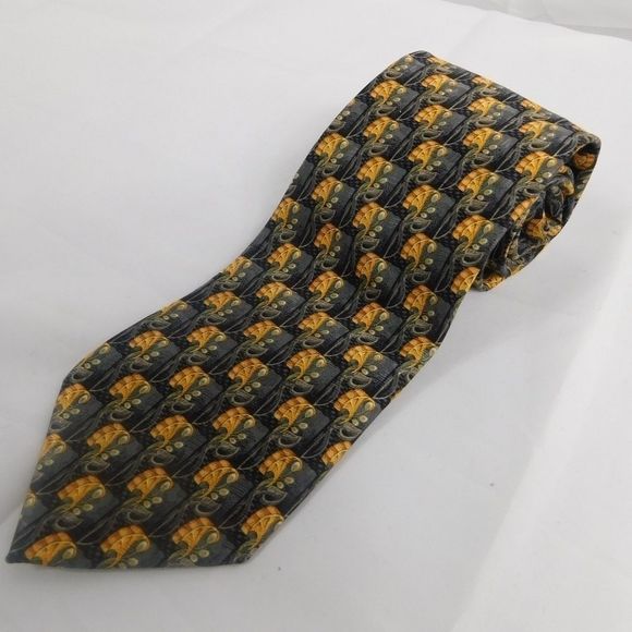 NWT Ermenegildo Zegna Black & Gold  Silk Tie - Picture 4 of 5